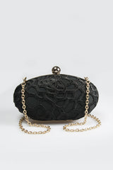 Guipure Lace Oval Clutch in Black