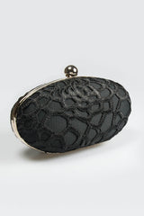Guipure Lace Oval Clutch in Black
