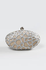 Guipure Lace Oval Clutch in Duchess Grey
