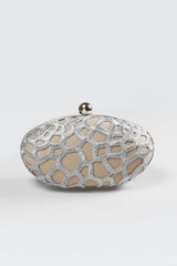 Guipure Lace Oval Clutch in Duchess Grey