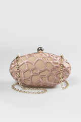 Guipure Lace Oval Clutch in Mauve