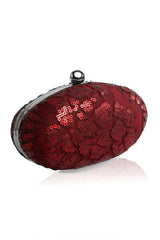 Paillette Embroidered Lace Oval Clutch