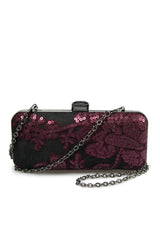 Sequin Embellished Box Clutch in Auburn