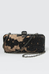 Sequin Embellished Box Clutch in Black / Nude