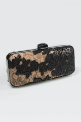 Sequin Embellished Box Clutch in Black / Nude