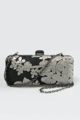 Sequin Embellished Box Clutch in Duchess Grey / Black