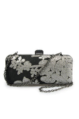 Sequin Embellished Box Clutch in Duchess Grey / Black