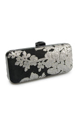 Sequin Embellished Box Clutch in Duchess Grey / Black