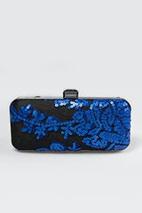 Sequin Embellished Box Clutch in Marina / Black