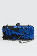 Sequin Embellished Box Clutch in Marina / Black