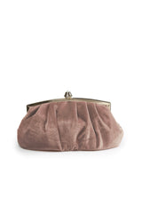 Pleated Washed Velvet Top-Frame Clutch in Rose Taupe