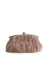 Pleated Washed Velvet Top-Frame Clutch in Rose Taupe