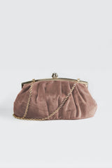 Pleated Washed Velvet Top-Frame Clutch in Rose Taupe