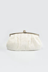 Pleated Cut Velvet Top-Frame Clutch in Ivory