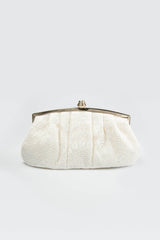Pleated Cut Velvet Top-Frame Clutch in Ivory