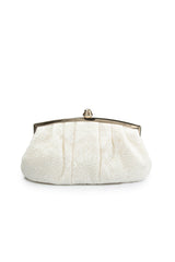 Pleated Cut Velvet Top-Frame Clutch in Ivory