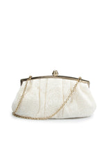 Pleated Cut Velvet Top-Frame Clutch in Ivory