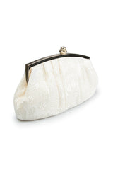 Pleated Cut Velvet Top-Frame Clutch in Ivory