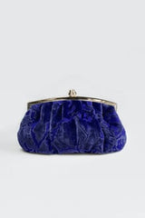 Pleated Cut Velvet Top-Frame Clutch in Jewel