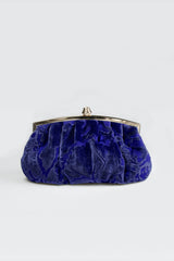 Pleated Cut Velvet Top-Frame Clutch in Jewel