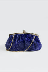 Pleated Cut Velvet Top-Frame Clutch in Jewel
