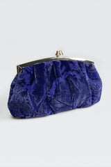 Pleated Cut Velvet Top-Frame Clutch in Jewel