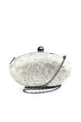 Paillette Embroidered Lace Oval Clutch