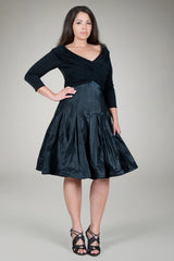 Pleated V-Neck Cocktail Dress in Black