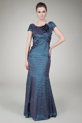 Stretch Taffeta Gown in Pearl Blue