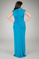 Jersey Draped Evening Gown in Tropical