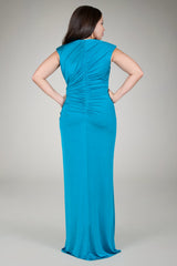 Jersey Draped Evening Gown in Tropical