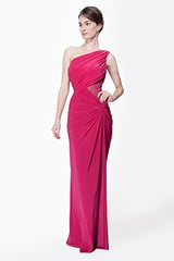 One Shoulder Draped Jersey and Sequin Gown in Hot Pink