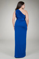 Draped Jersey Gown in Galaxy Blue