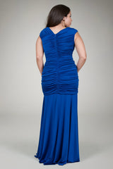 Ruched Jersey Gown in Galaxy Blue