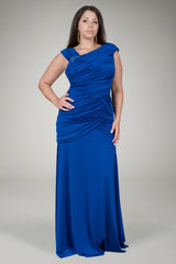 Ruched Jersey Gown in Galaxy Blue