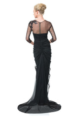 Draped Tulle 3/4 Sleeve Gown