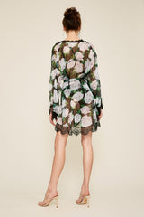 Patel Peony-Print Silk Chiffon Short Robe