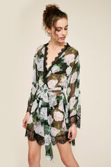 Patel Peony-Print Silk Chiffon Short Robe