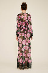 Patel Peony-Print Silk Chiffon Long Robe
