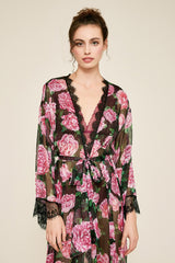 Patel Peony-Print Silk Chiffon Long Robe