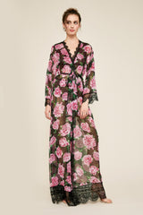 Patel Peony-Print Silk Chiffon Long Robe