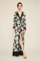 Patel Peony-Print Silk Chiffon Long Robe