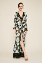 Patel Peony-Print Silk Chiffon Long Robe
