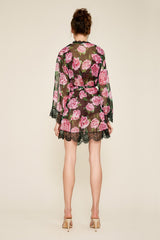 Patel Peony-Print Silk Chiffon Short Robe