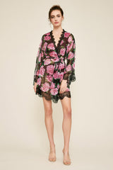 Patel Peony-Print Silk Chiffon Short Robe