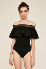 Bacall Off-Shoulder Ruffle-Sleeve Bodysuit
