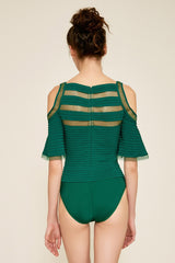Alla Cold-Shoulder Pintuck Bodysuit
