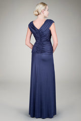 Beaded Metallic Jersey Gown in Navy