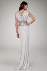 Sequin Waist Jersey Gown in Natural