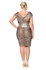Metallic Jersey Ruched Cocktail Dress in Mineral